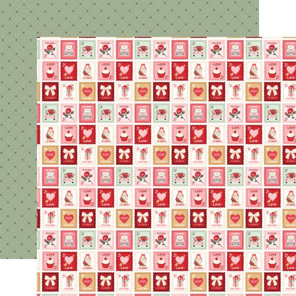 Carta Bella Be Mine Love Mail Postage Stamps 12x12 DS Patterned Paper (1 Sheet)