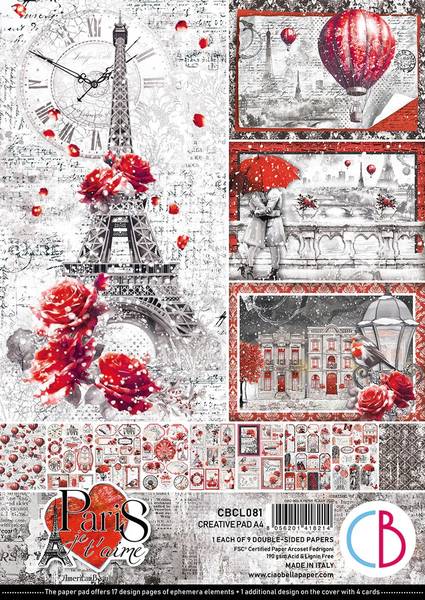 Ciao Bella Paris Je t'aime A4 Creative Pad, 9 sheets/pkg