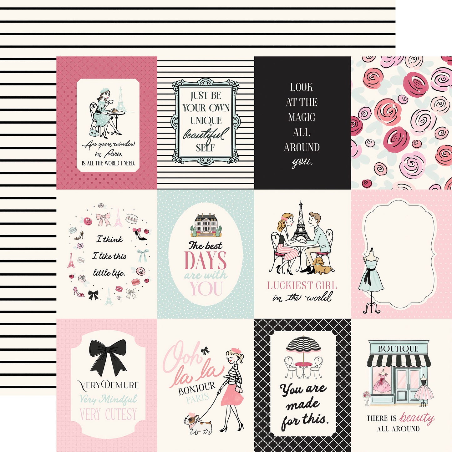 Carta Bella French Girl 3x4 Journaling Cards DS Paper (1 Sheet)