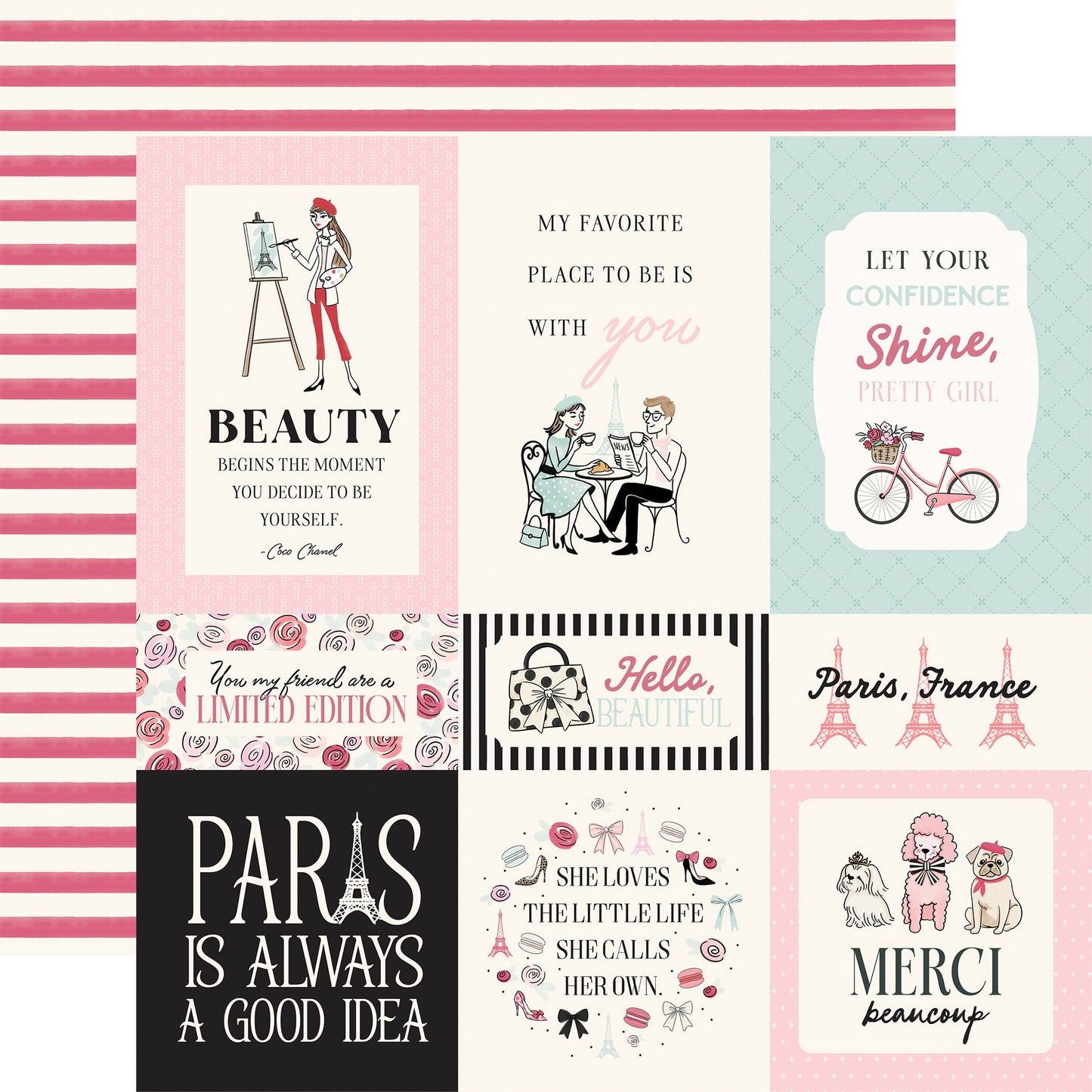 Carta Bella French Girl Paris Journaling Cards DS Paper (1 Sheet)