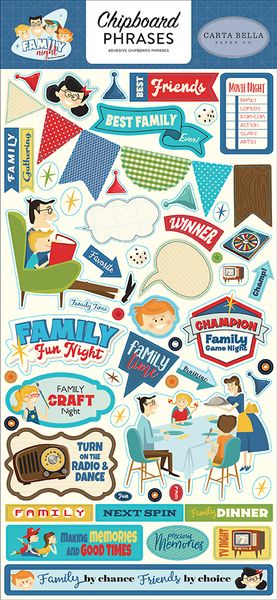 Carta Bella Family Night Chipboard Phrases