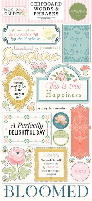 Carta Bella Secret Garden 6x13 Chipboard Words & Phrases