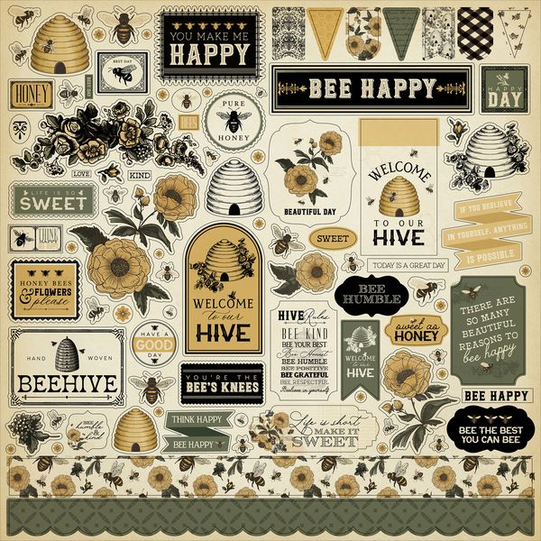 Carta Bella Honey Bee Element Sticker - 12x12 Cardstock Stickers