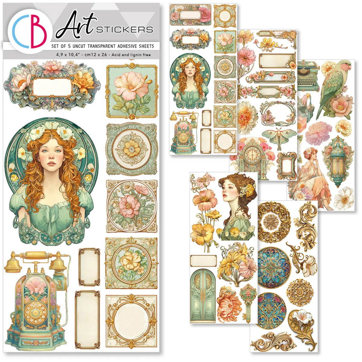 Ciao Bella Art Stickers Artemis Transparent Adhesive Sheets 5/Pkg