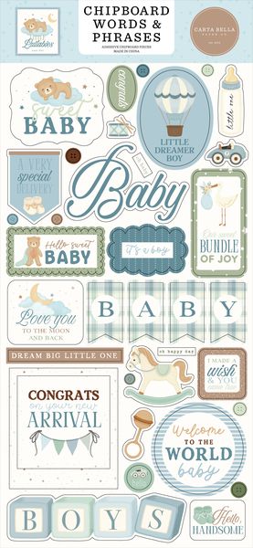 Carta Bella Little Lullabies: Baby Boy 6x13 Chipboard Words & Phrases