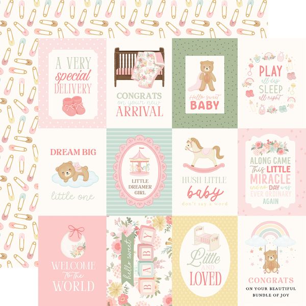 Carta Bella Little Lullabies: Baby Girl: 3x4 Journaling Cards 12x12 Patterned Paper