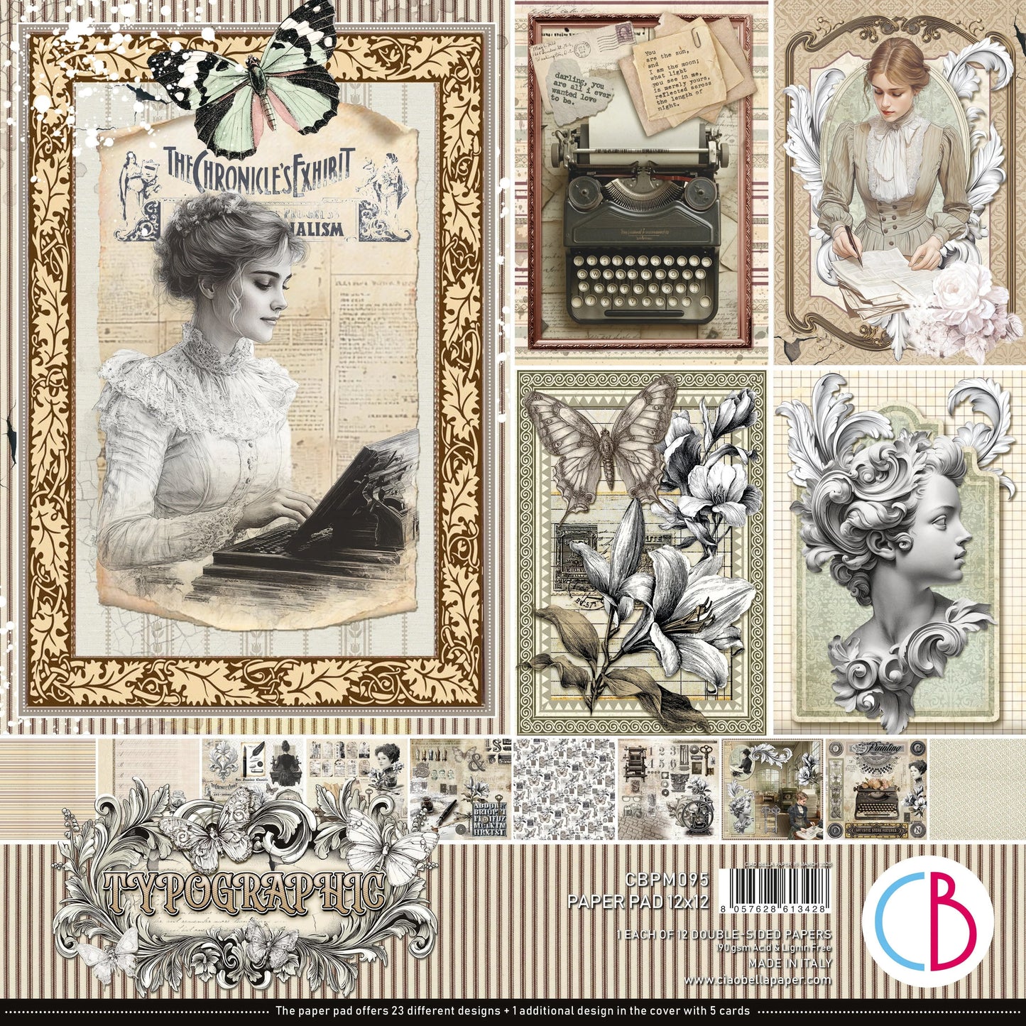 Ciao Bella Typographic Paper Pad 12"x12" 12/Pkg