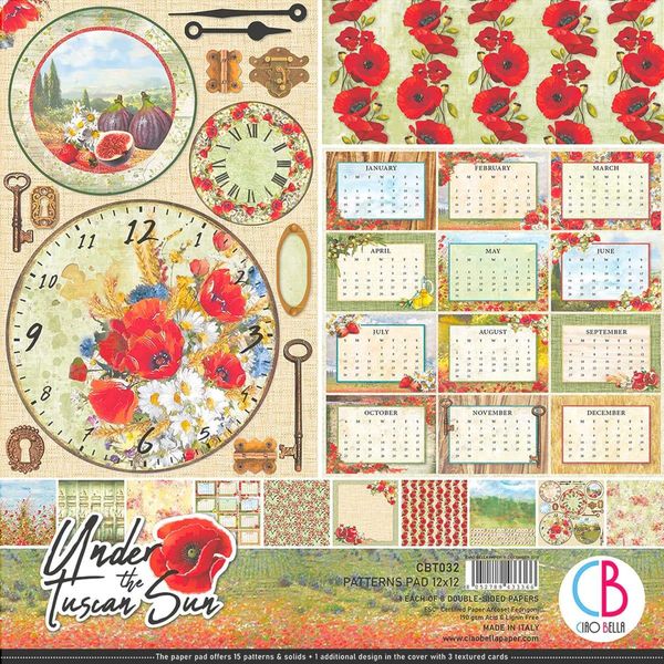 Ciao Bella Under The Tuscan Sun Patterns 12"x12" Paper Pad, 8 sheets/pkg.