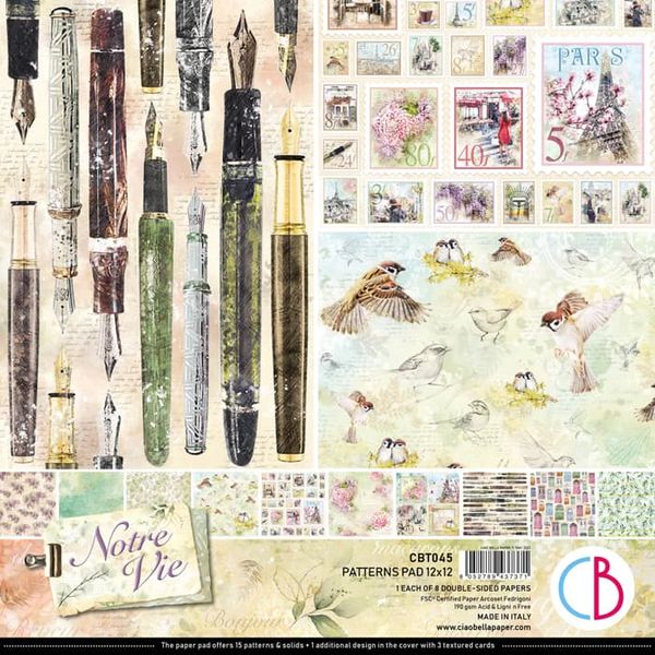 DISC - Ciao Bella Esprit de Voyage Patterns 12"x12" Paper Pad, 8 sheets/pkg.