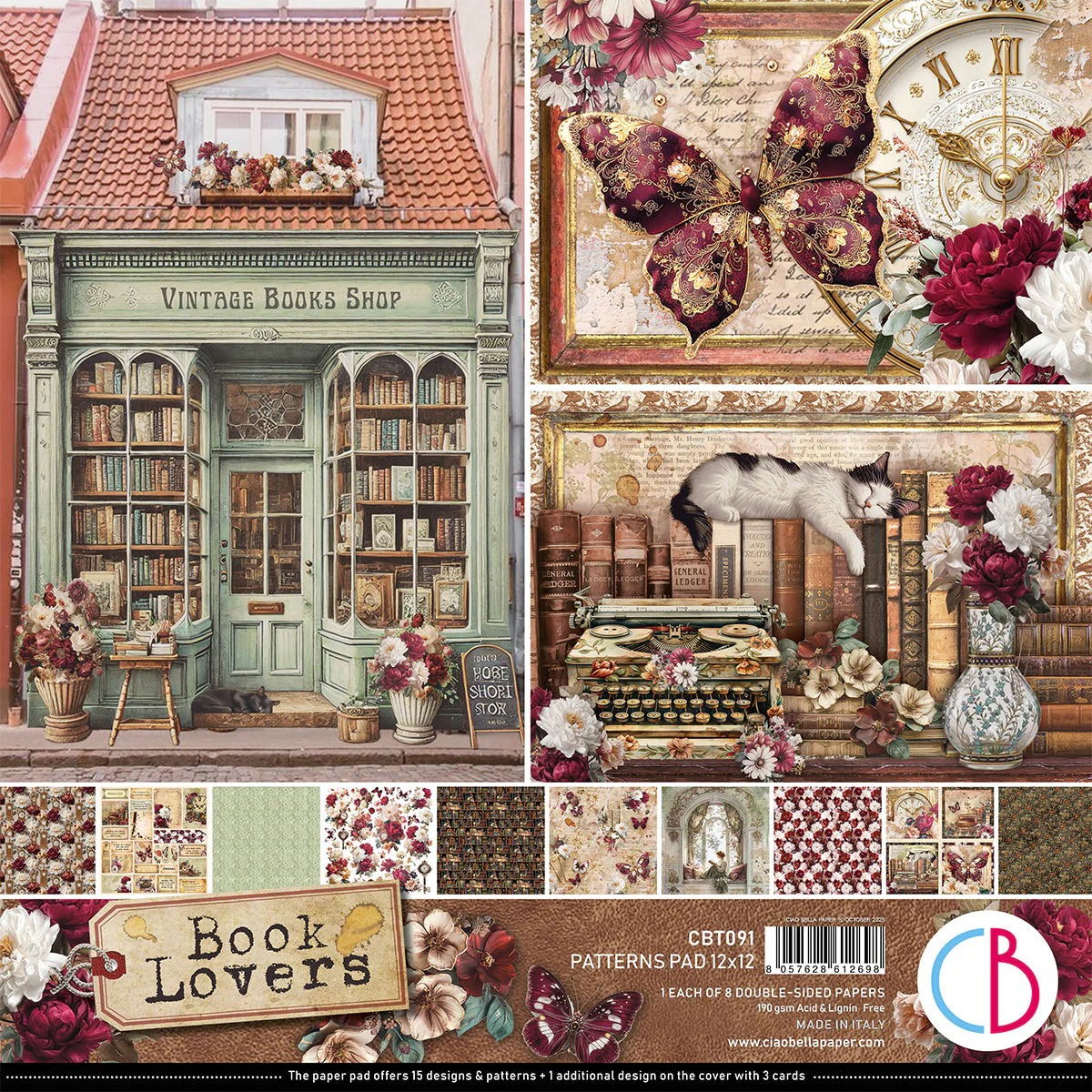 Ciao Bella Book Lovers Patterns Pad 12"x12" 8/Pkg