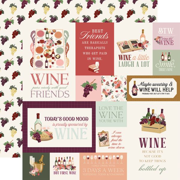 Carta Bella Wine Multi Journaling Cards 12x12 DS Patterned Paper (1 Sheet) (1 Sheet)