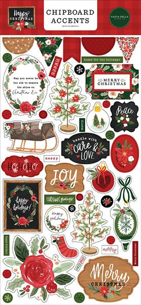 Carta Bella DISC - Happy Christmas Chipboard Accents