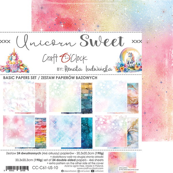 Craft-o-Clock Unicorn Sweet 8x8 Basic Papers Set