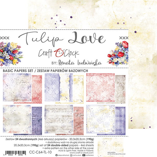Craft-o-Clock Tulip Love 8x8 Basic Papers Set