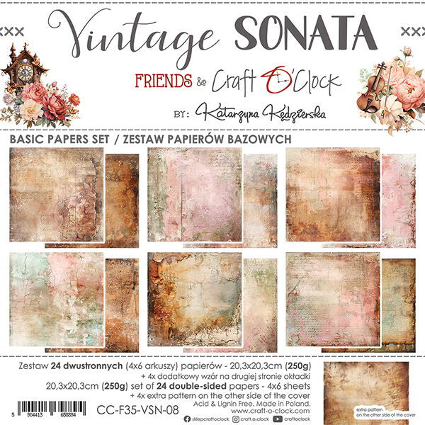 Craft-o-Clock Vintage Sonata 8x8 Basic Papers Set