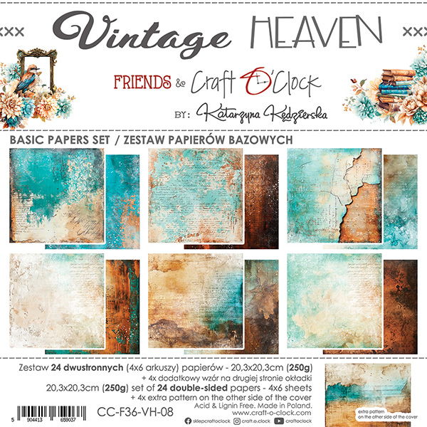 Craft-o-Clock Vintage Heaven 8x8 Basic Papers Set