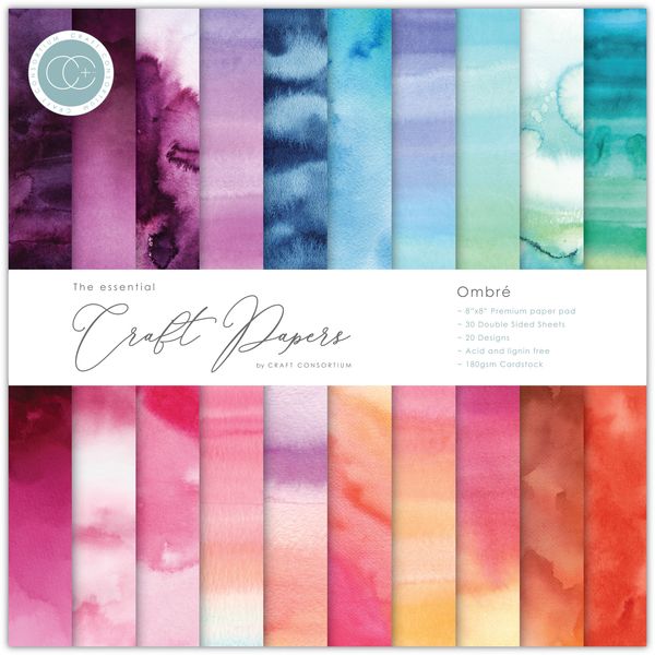 Craft Consortium Ombre 8"X8" Double-Sided Paper Pad, 30 sheets/Pkg.