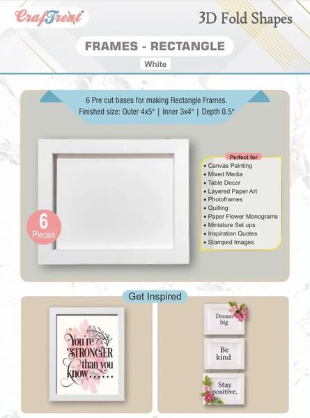 CrafTreat 3D Fold Shapes - Frames White - Rectangle 6pcs