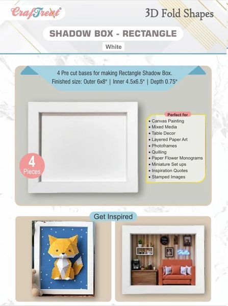 CrafTreat 3D Fold Shapes - Shadow Box White - Rectangle 4pcs