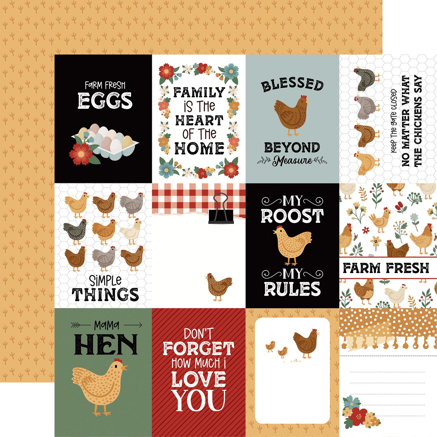 Echo Park Chickens 3x4 Journaling Cards DS Paper (1 Sheet)
