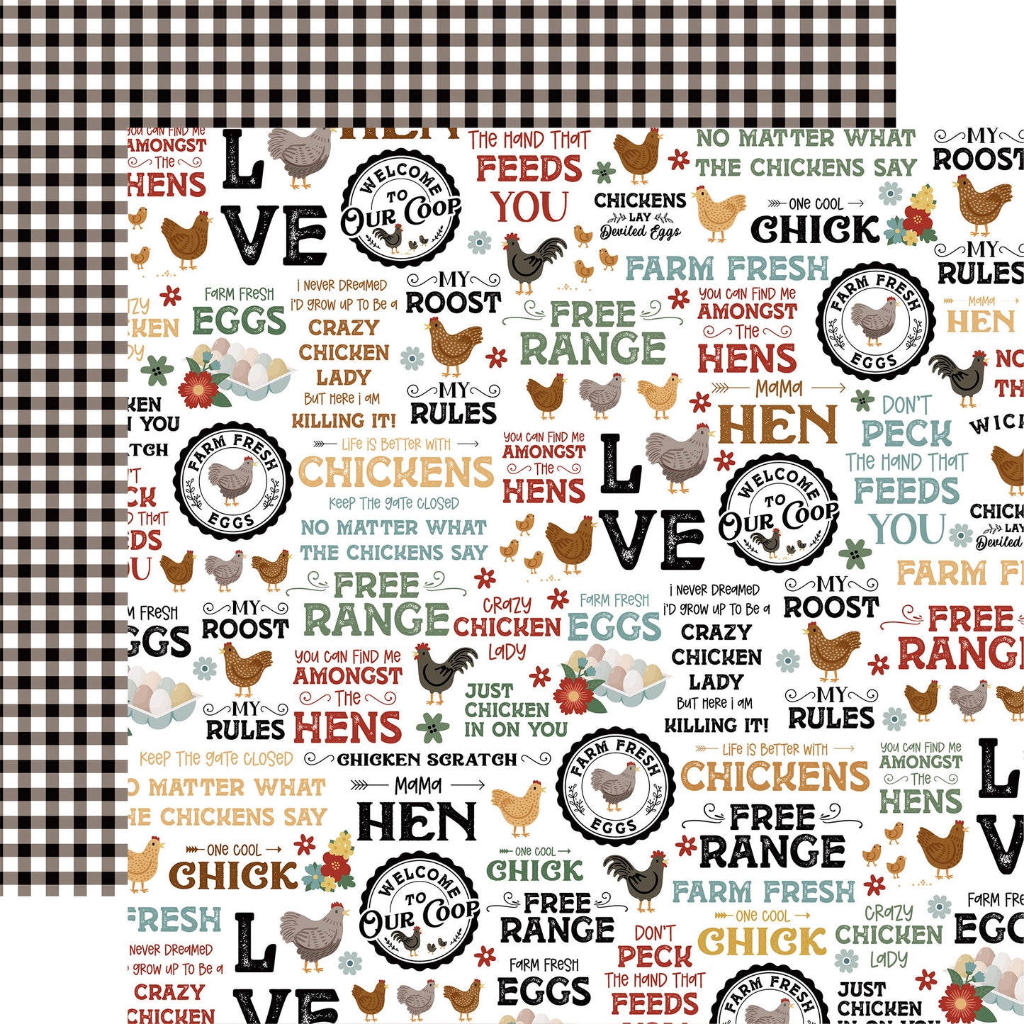 Echo Park Chickens Free Range Phrases DS Paper (1 Sheet)