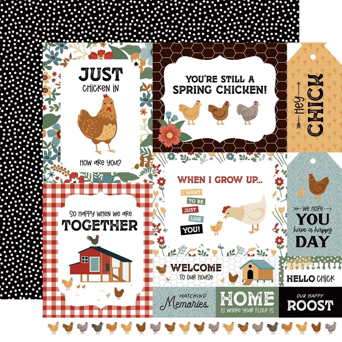 Echo Park Chickens Multi Journaling Cards DS Paper (1 Sheet)