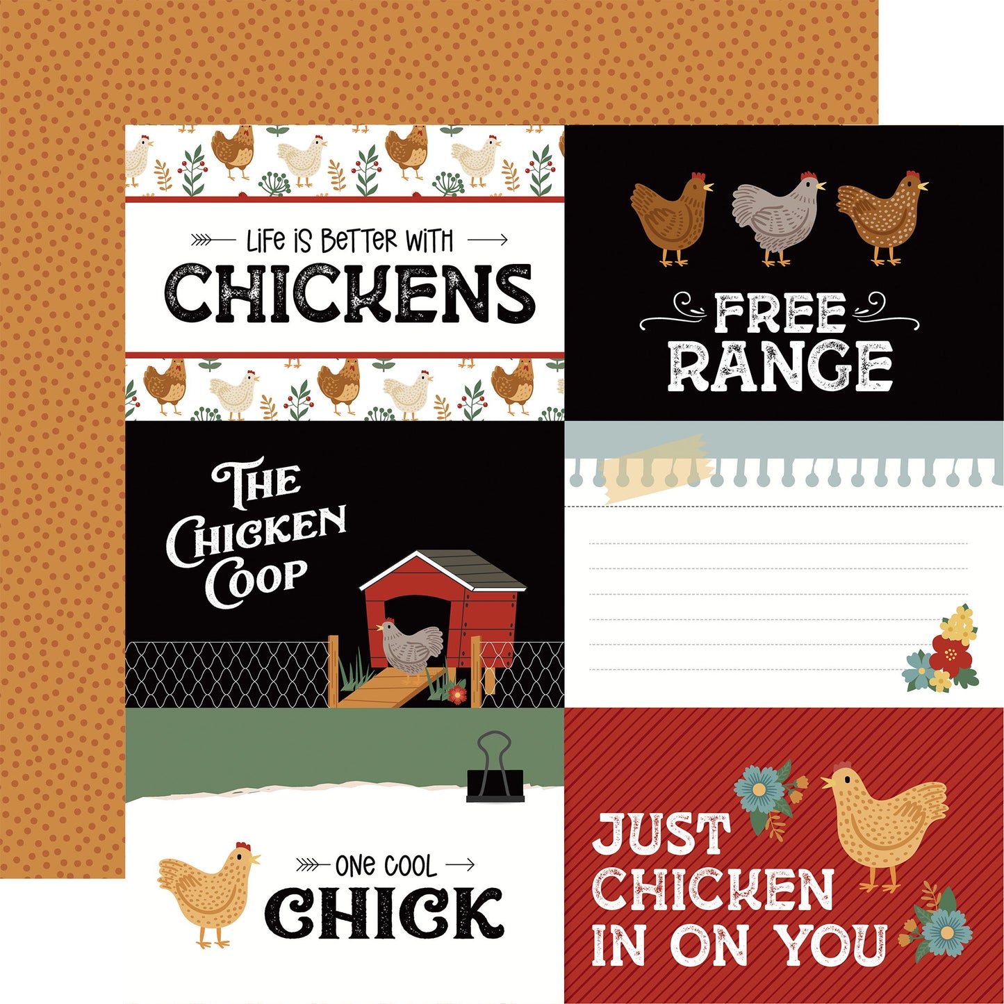 Echo Park Chickens 6x4 Journaling Cards DS Paper (1 Sheet)