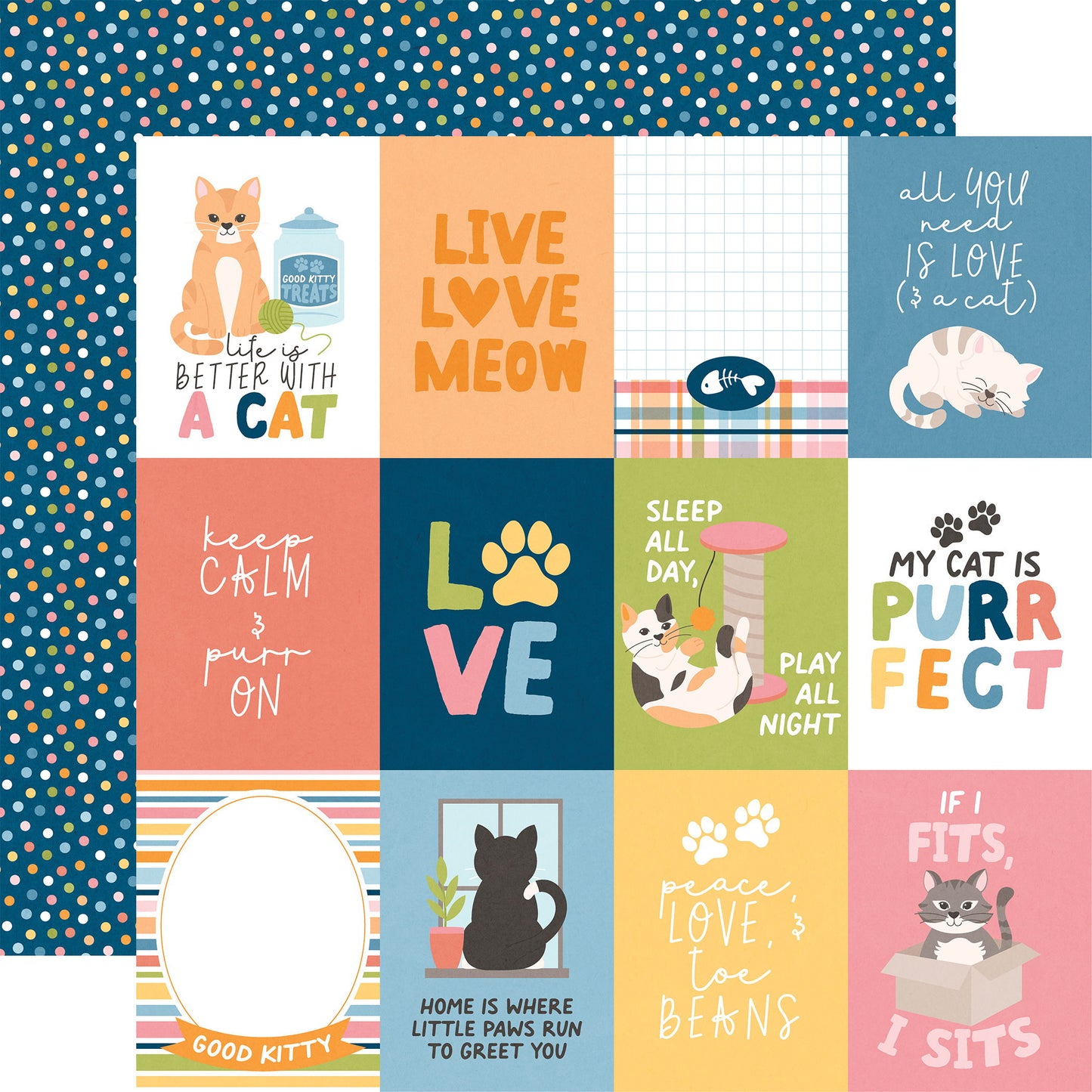 Echo Park Cat Lover: 3x4 Journaling Cards DS Paper (1 Sheet)