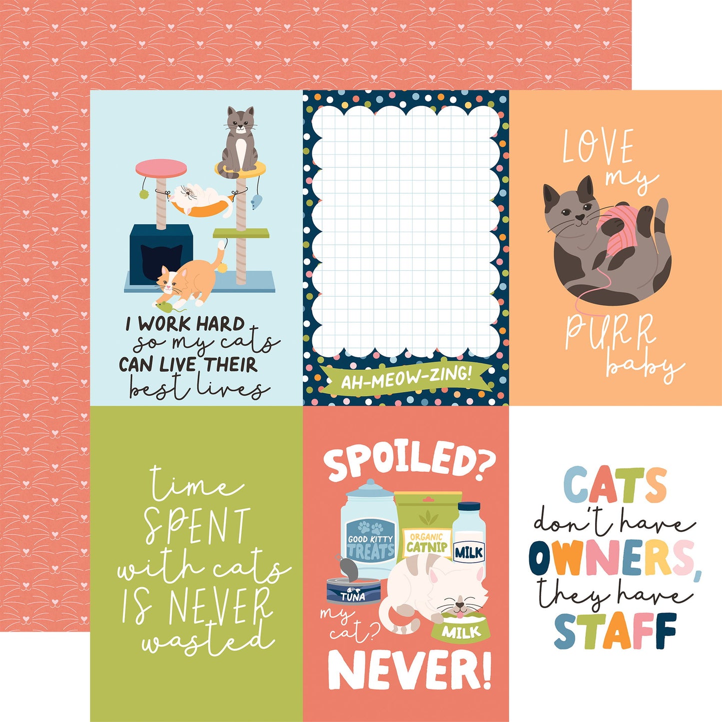 Echo Park Cat Lover: 4x6 Journaling Cards DS Paper (1 Sheet)