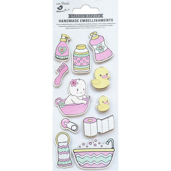 Little Birdie Bath Time Pink Baby Embellishment