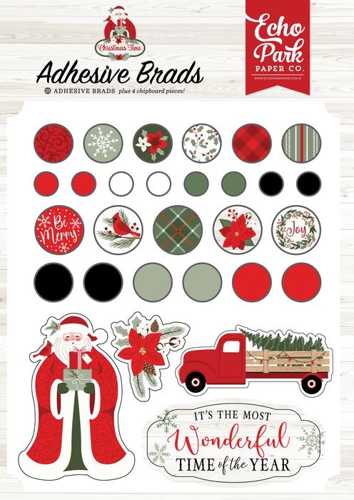 Echo Park Decorative Brads-Christmas Time