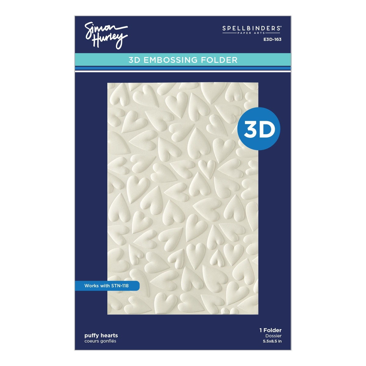 Spellbinders 3D Embossing Folder by Simon Hurley-Puffy Hearts