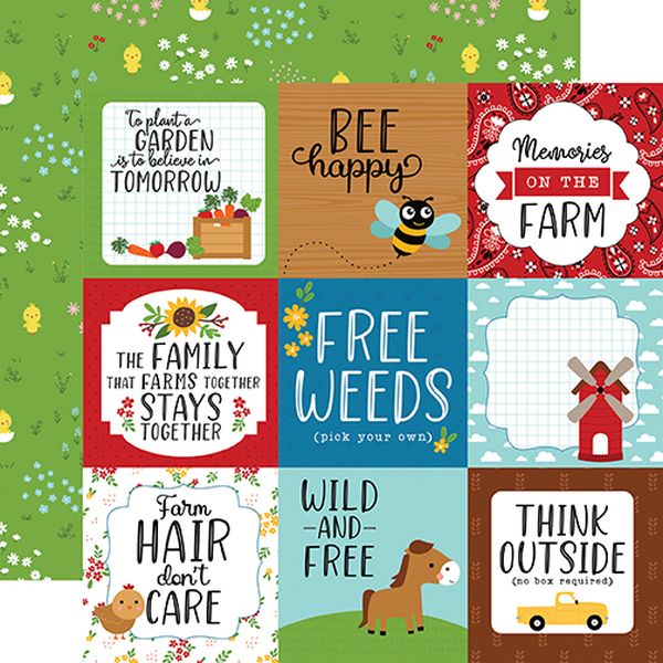 CLEARANCE-Echo Park Fun on the Farm 4X4 Journaling Cards DS Paper (1 Sheet)