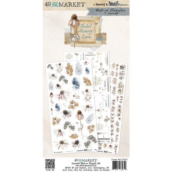 49 and Market Faded Memory Lane 6"X12" Essential Rub-On Transfer Set 6"X12"