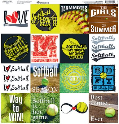 Reminisce Game Day Softball 12x12 Square Stickers