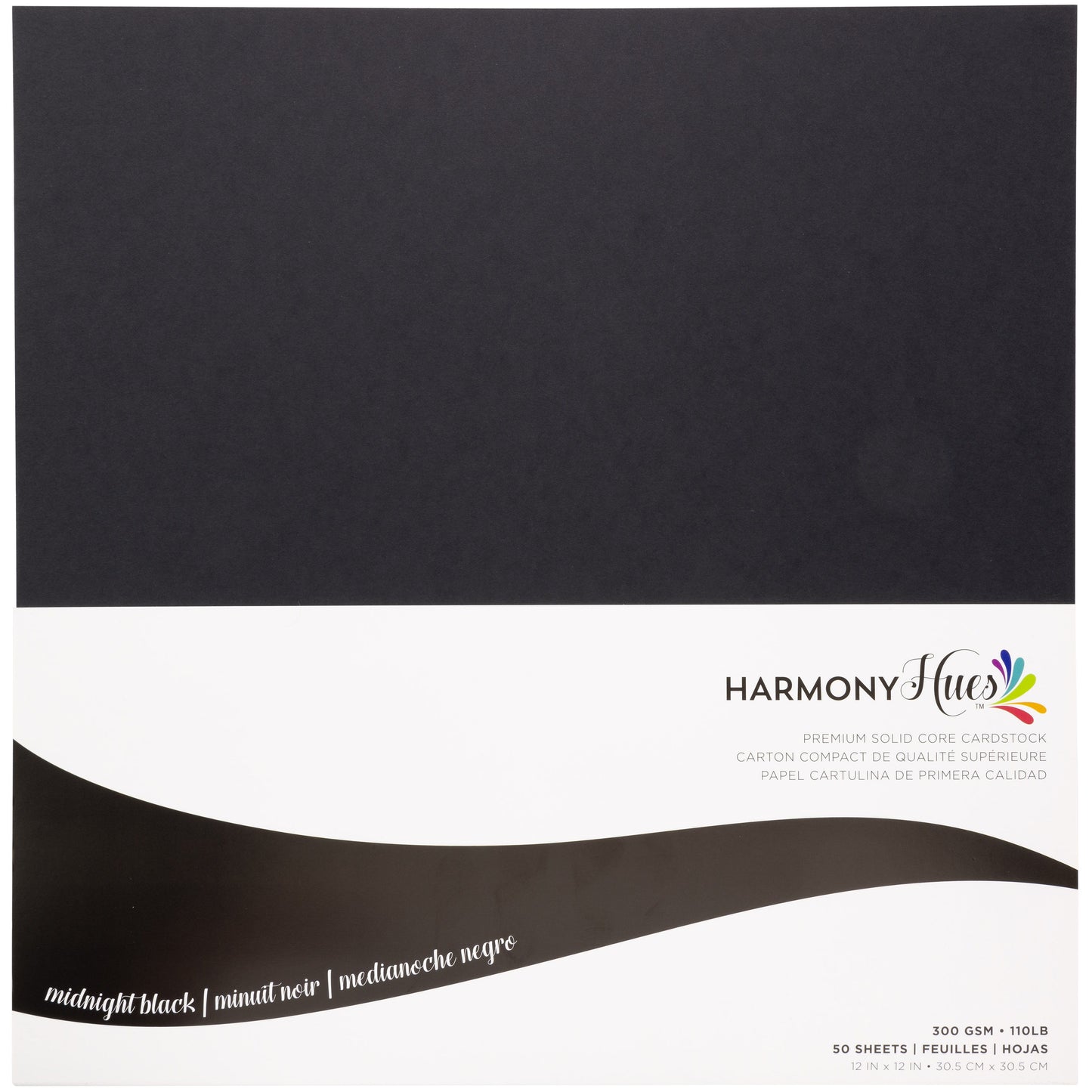 Harmony Hues 110# Cardstock 12"X12" 50/Pkg-Midnight Black