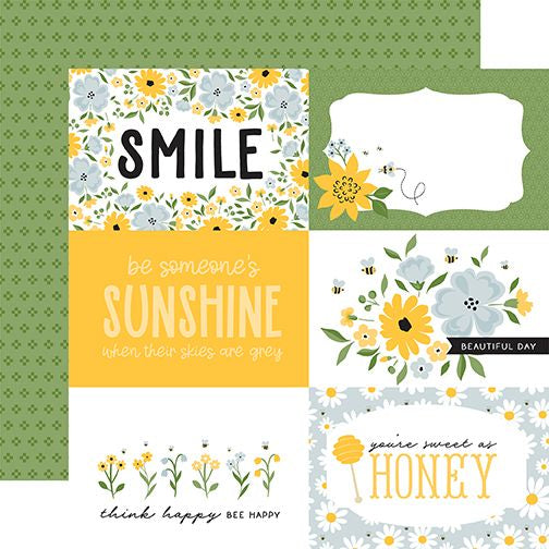 Happy As Can Bee 6x4 Journaling Cards 12x12 DS Patterned Paper (1 Sheet)