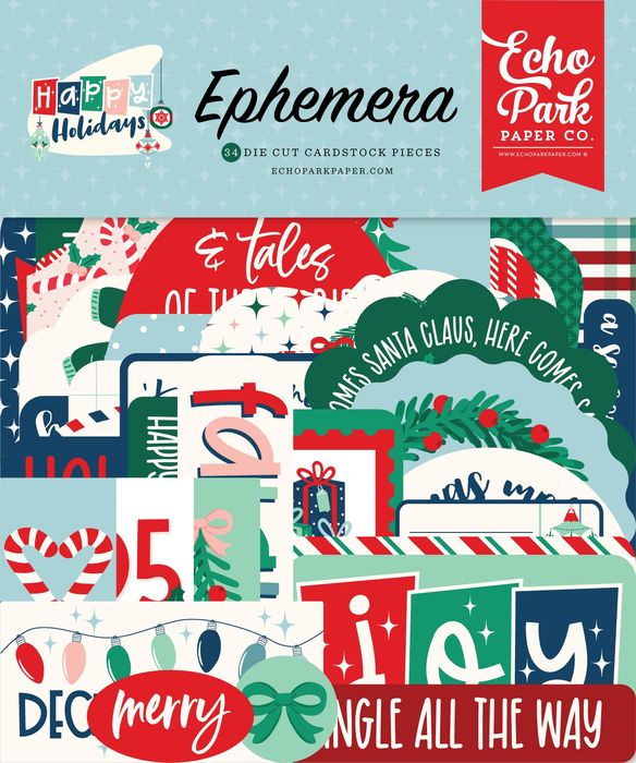 Echo Park Cardstock Ephemera-Icons, Happy Holidays