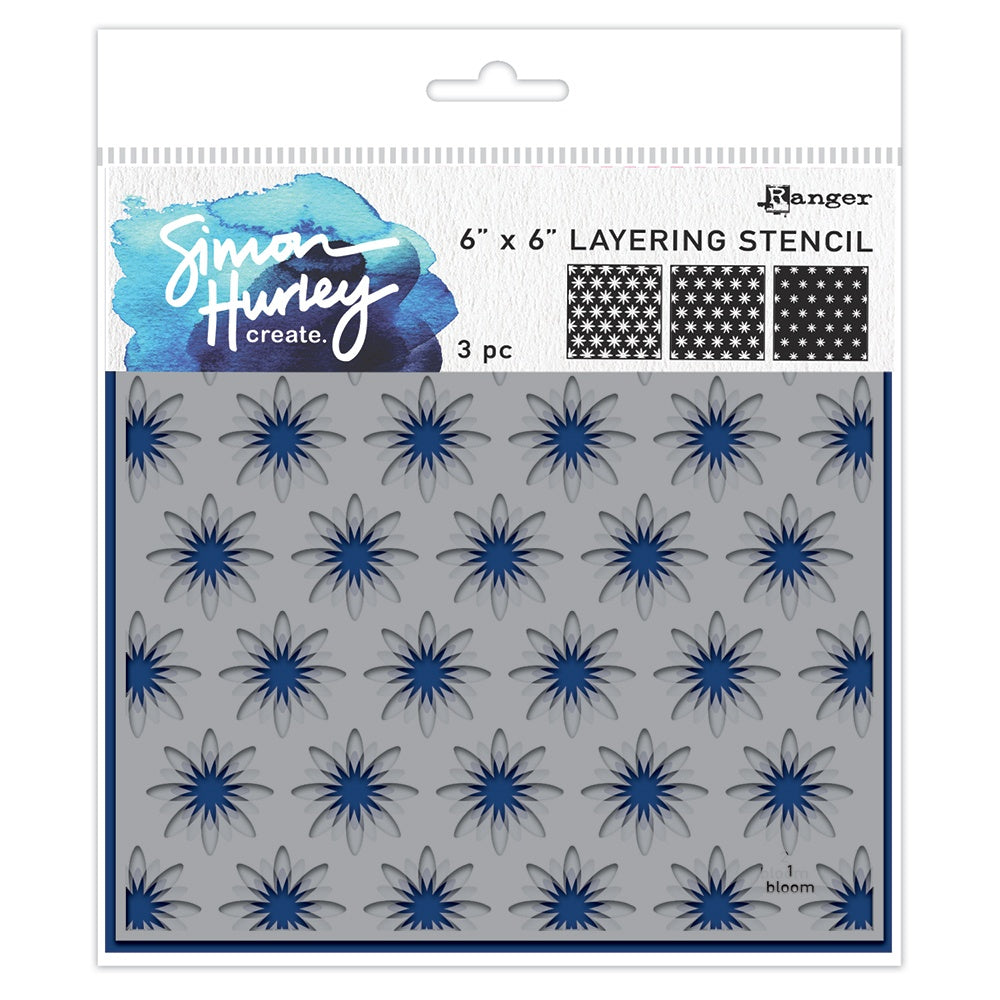 Simon Hurley create. Stencil 6"X6" 3/Pkg-In Bloom