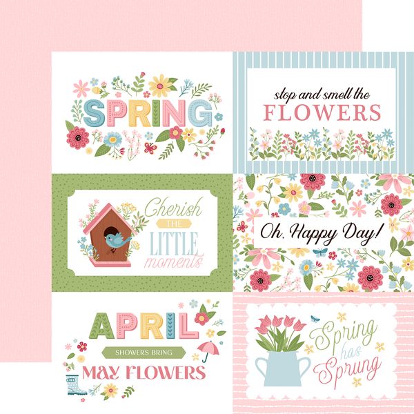 Echo Park In Full Bloom: 6x4 Journaling Cards 12x12 Patterned Paper