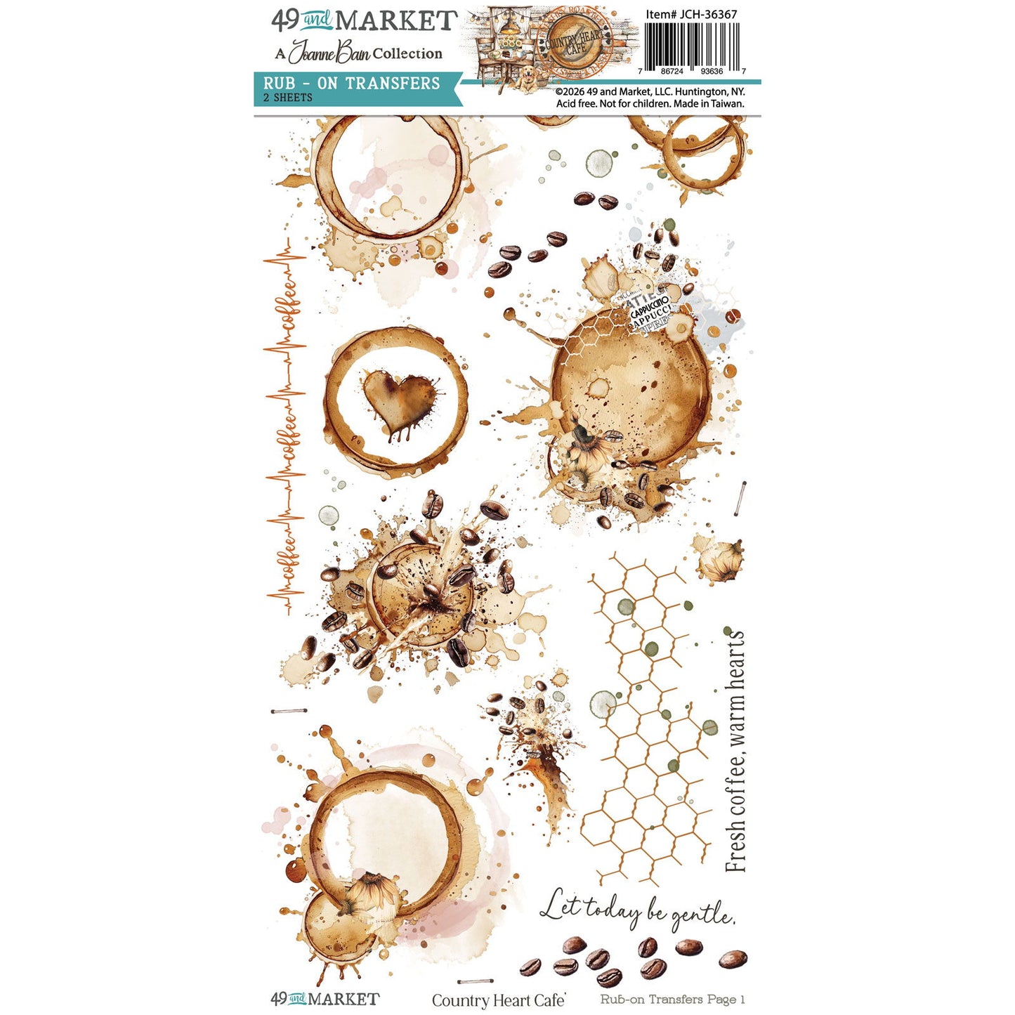 49 And Market Blendable Rub-On Transfer Set 6"X12"-Country Heart Cafe