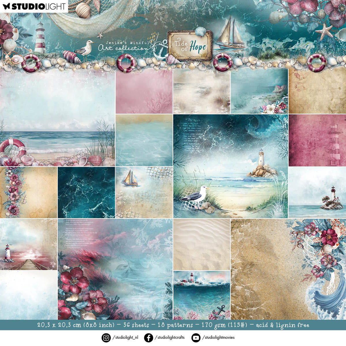 Studio Light JMA Designer Paper Pad Backgrounds Tide of Hope 36 Sheets
