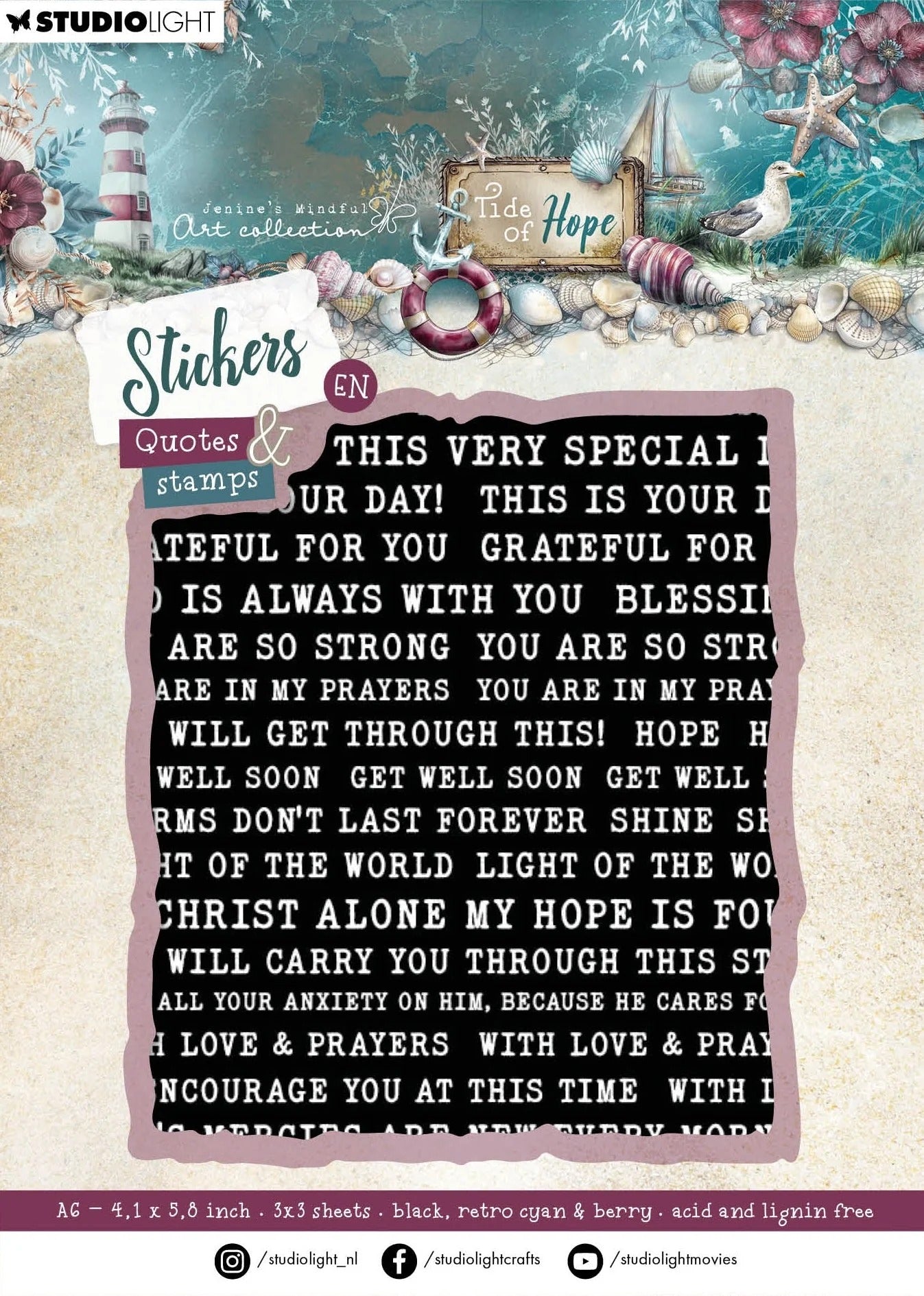 Studio Light JMA Sticker Sheets Stamps & Quotes Tide of Hope 9 Sheets