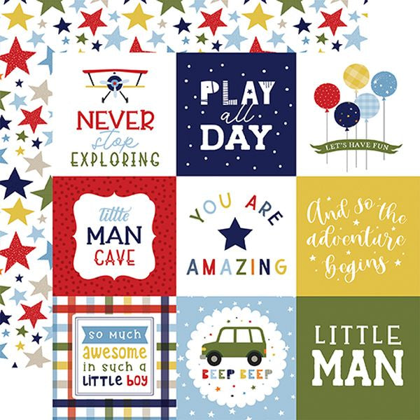 Echo Park Little Dreamer Boy: 4X4 Journaling Cards DS Paper (1 Sheet)