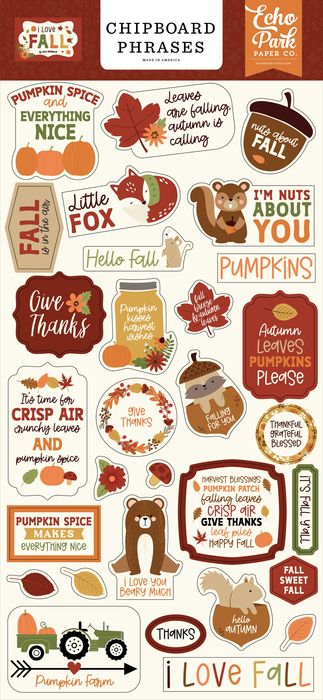Echo Park Chipboard 6"X13"-Phrases, I Love Fall