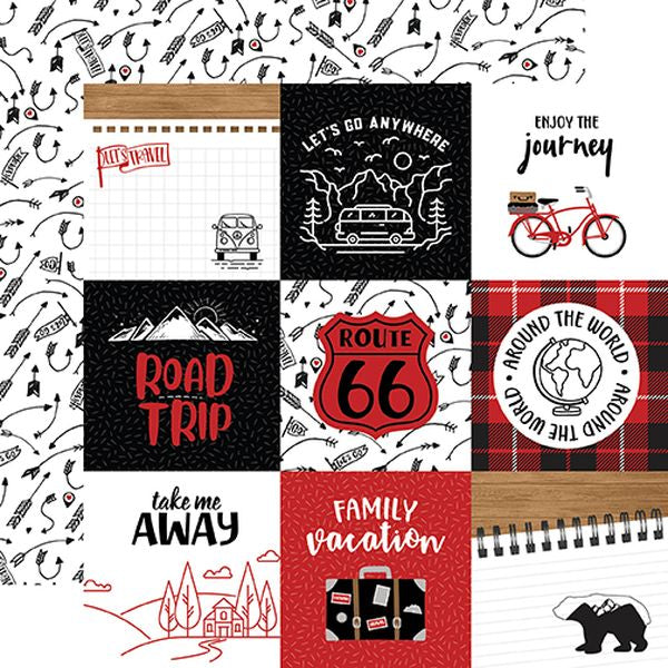 Echo Park Let's Go Anywhere: 4X4 Journaling Cards DS Paper (1 Sheet)