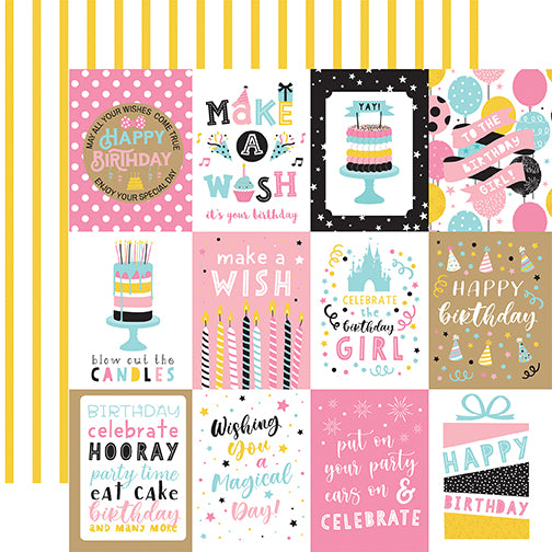 Echo Park Magical Birthday Girl 3X4 Journaling Cards (1 Sheet)