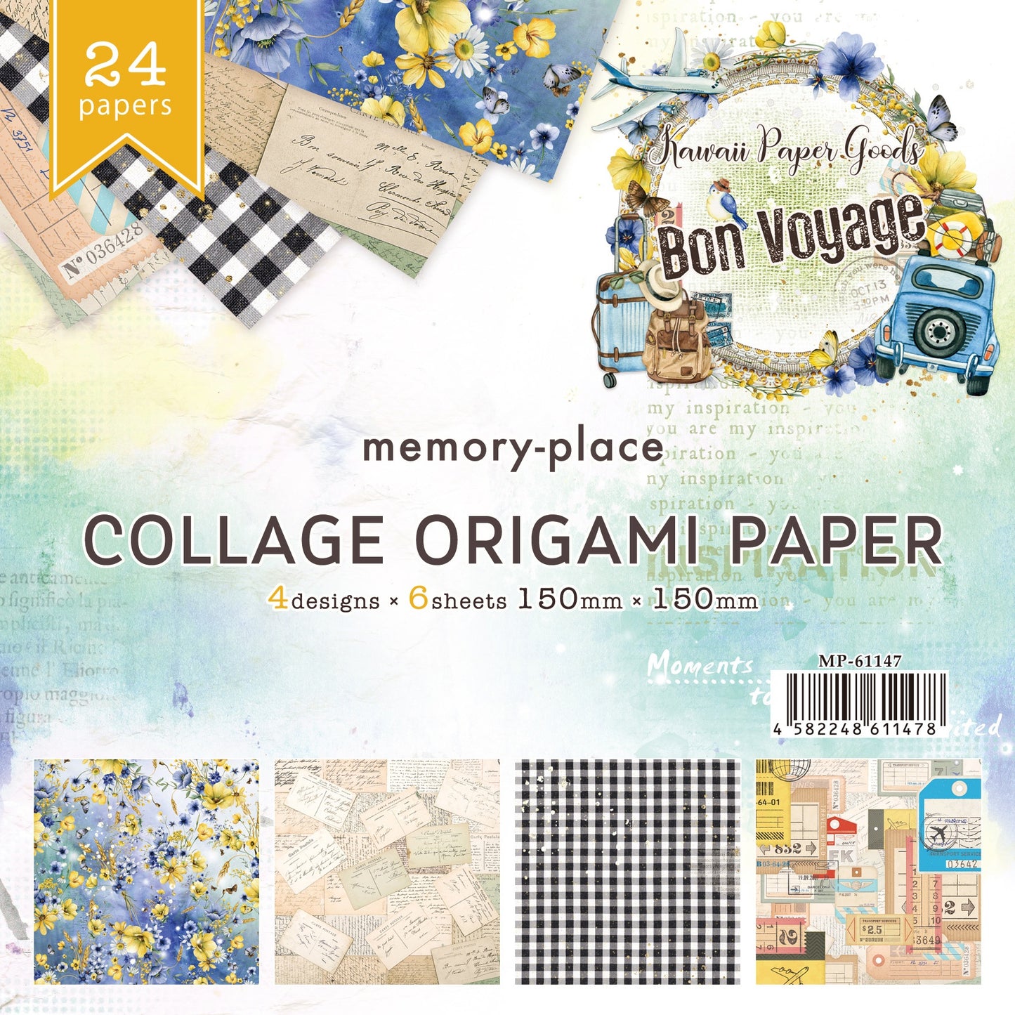 Memory Place Collage Origami Paper 6"X6" 24/Pkg-Bon Voyage