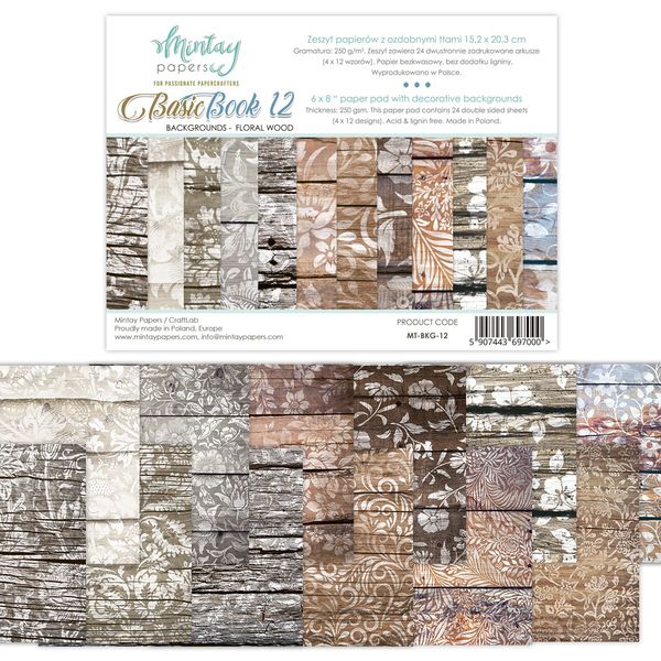DISC - Mintay Floral Wood Backgrounds 6 x 8 Basic Book 12