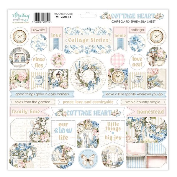 Mintay Cottage Heart 12 x 12 Chipboard Ephemera Sheet